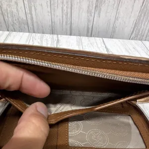 Michael Kors Brown Zip-Around Wristlet Wallet w/ Logo, Wrist Strap, Card Slots thumbnail 4