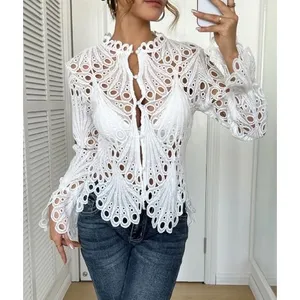 Hollow Lace Top Sz L White Guipure Romantic Sleeves Coquette Feminine Victorian thumbnail 2