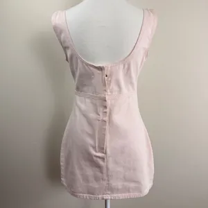Lioness Pink Denim‎ Mini Dress Square Neck Sleeveless Bodycon Pastel Size L thumbnail 4
