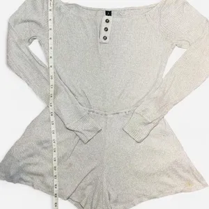 Urban Outfitters Out From Under Grey Long-Sleeve Off The Shoulder Lounge Romper, XS thumbnail 5