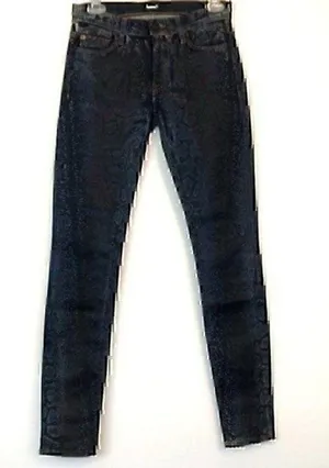 HUDSON JEANS Nicole Super Skinny Jeans Snakeskin Mid Rise Black Dark Wash Denim thumbnail 1