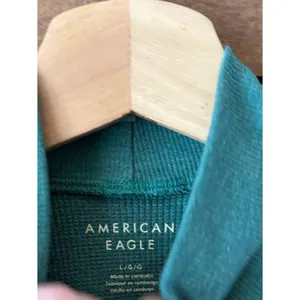 American Eagle Ribbed Mock Neck Long Sleeve Crop Top Teal Green thumbnail 9
