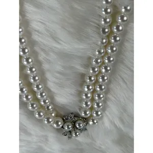 Vintage Japan Faux Pearl Double‎ Strand Necklace and AB Crystal Clip On Earrings thumbnail 4