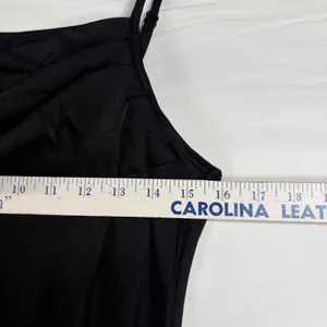 Fashion Black Cowl Neck Maxi Dress Satin Finish Side Slit Spaghetti Strap New‎ M thumbnail 3