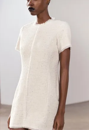 NWT❗️ZARA Elegant White Tweed Short Cutted Dress ZW Collection Mini Ivory Size M thumbnail 11