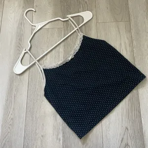 Brandy Melville Tank Top cotton polka dot lace crop womens Navy Blue one size thumbnail 1