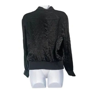 Spenser Jeremy Womens Black Crinkle Textured Full‎ Zip Bomber Jacket Medium thumbnail 5