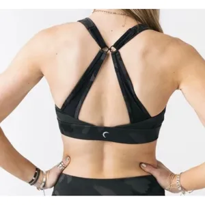 Zyia Active Camo adjustable mesh sports bra gray black padded size L thumbnail 2