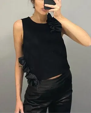 ASOS Ponte Crop Top With Satin Ruffle Detail thumbnail 1