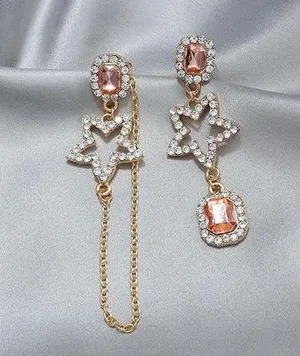 Women's Crystal Stars Asymmetrical Dangle Drop Earrings Gold thumbnail 1