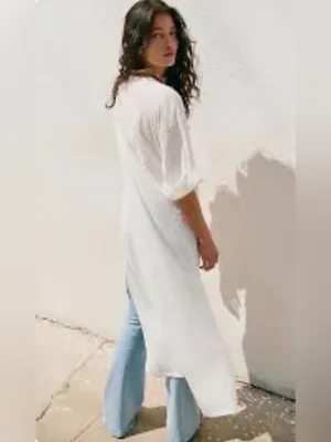 NWOT Free People free-est Chrissa Midi T-Shirt Dress in white/ivory, size Small. thumbnail 2