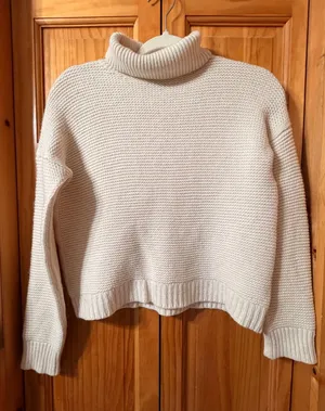 Vince Wool Cashmere Turtleneck Sweater Cream Off White Waffle Knit Small thumbnail 1
