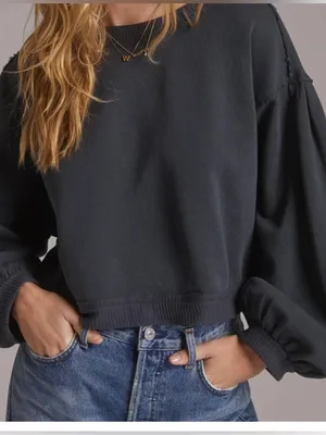 Anthropologie pilcro open back sweatshirt in navy blue thumbnail 1