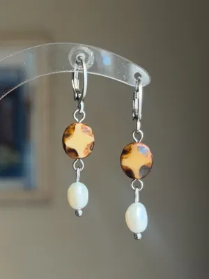 Handmade boho chic quality Czech glass beads & pearl dangle earrings💛 thumbnail 4