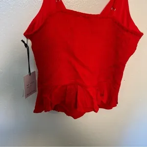 Japna Women's Size Medium Tank Top Red Faux Button Tie Front‎ Smocked 31027S thumbnail 8