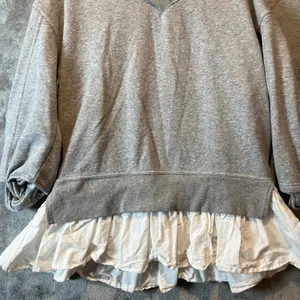Maeve Anthropologie Oversized Twofer‎ Knit Pullover Mixed Media Pleated Gray XS thumbnail 3