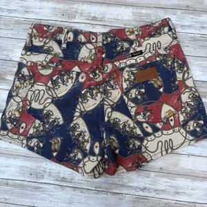 Wrangler Rodeo Print Denim Shorts 32 Red Blue High Rise Western Cowgirl Festival thumbnail 3