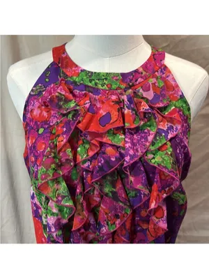 madison leigh Purple Floral Ruffle Halter Midi Dress with Pink and Green Accents thumbnail 4