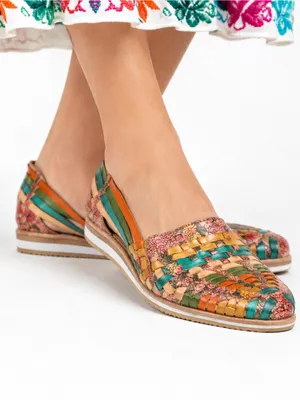 Indios by Impucalza Mexican Leather Floral Woven Huarache Boho Flats US 8 MX 25 thumbnail 4