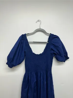 Hill House The Louisa Nap Dress Cobalt Blue Smocked Puff-Sleeve Midi Dress - M thumbnail 7