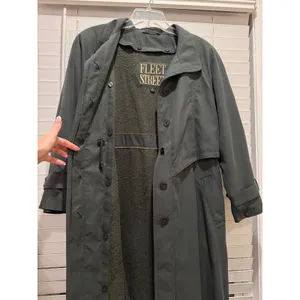 Vintage Trench Coat Womens Medium 10P Green Removable Wool Liner Long Theatre thumbnail 4