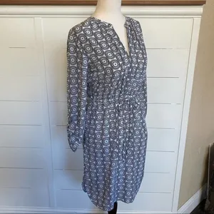 LOFT Outlet Black White‎ Geometric Medallion V-Neck Drawstring Waist Dress XS thumbnail 5