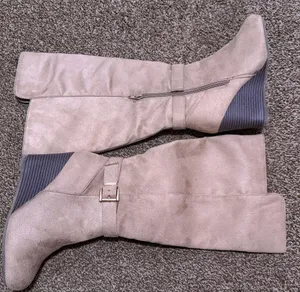 Rue 21 fashion boots, size 6 M, wedge heel, taupe color, new thumbnail 1