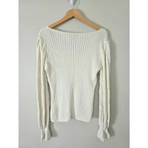Paige Europa Sweater Size XL Ivory Silk‎ Blend Pullover Knit Bishop Sleeves thumbnail 4