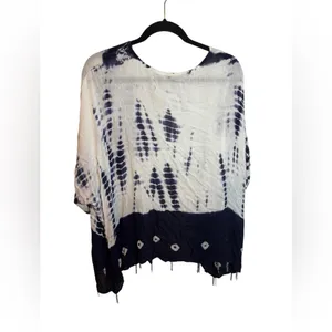 Soft Surroundings Navy Blue Tie Dye Beaded Kimono thumbnail 2