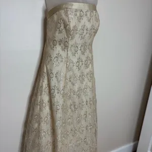 Jump vintage Y2K Gown Maxi Dress Back Lace up Floral Lace Ivory gold size 7/8 thumbnail 2