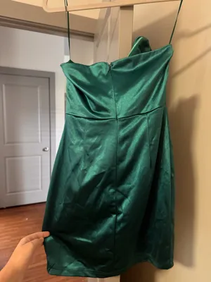 Bella Rose Boutique Boutique Emerald Green Satin Cowl Neck Mini Dress thumbnail 5