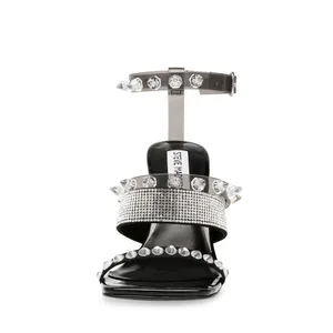 Steve Madden Lightning Rhinestone Stud Heels Black Y2K Sandals thumbnail 2