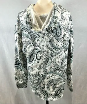 JM Active ivory and green paisley print soft brushed hoodie size medium NWT thumbnail 5
