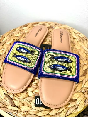 NWT No Boundaries Sandal Sardine Can Beaded Slide Sandals Multi Color Size 10 thumbnail 2
