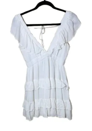 Nordstrom BP White Ruffle Tiered Deep V Neck Mini Dress Size XS thumbnail 1