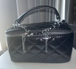 Black Quilted Top Handle Vanity Case Bag 👜 thumbnail 1