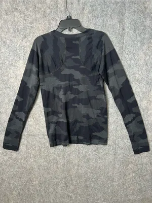 Athleta Womans Small Black‎ & Charcoal Camo Long Sleeve athletic breathable Top thumbnail 7