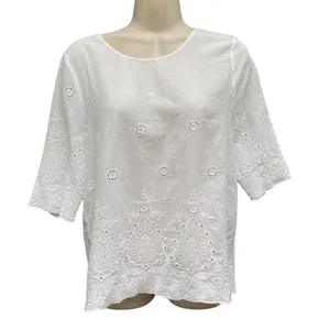 Lipslide White Embroidered Blouse M Cotton Cutwork Floral Cottage Fairy Boho thumbnail 2