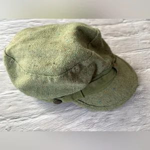 Vintage Speckled Green Tweed Wool Cap Hat thumbnail 4