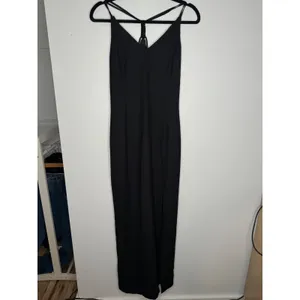 Vintage Black Multi Strap Open Back V-Neck‎ Maxi Formal Evening Gown Slit Dress thumbnail 3