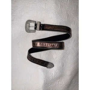Western Rhinestone Bling Belt Croc Embossed Leather Cowgirl Y2K Western 37” thumbnail 2