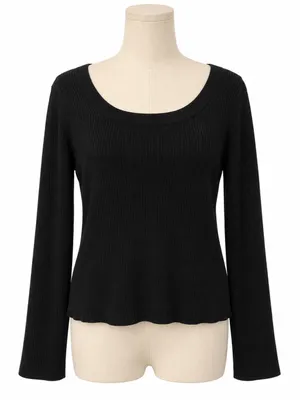 Splendid Black Ribbed Scoop Neck Long Sleeve Top Size Large thumbnail 1