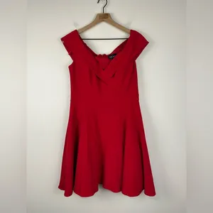 XSCAPE Red Off The Shoulder Fit & Flare Mini‎ Formal Dress Women’s Sz 10 thumbnail 3