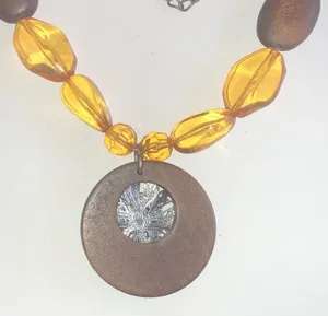 Brown and Yellow Beaded Necklace with Floral Boho Pendant thumbnail 5