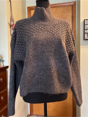 Free People Bradley pullover turtleneck sweater charcoal gray popcorn knit L thumbnail 1