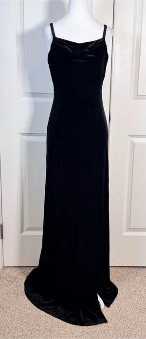 Birdy Grey Black Velvet Maxi Dress S Cowl Neck Slit Dark Romantic Gown Goth thumbnail 1