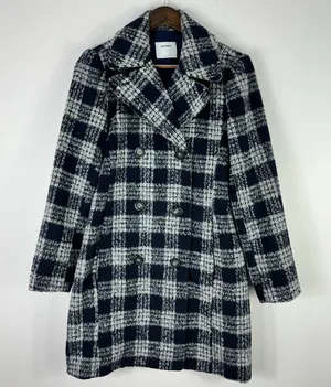 Old Navy Peacoat Women Small Plaid‎ Wool Blend Double Breasted Preppy Academia thumbnail 1