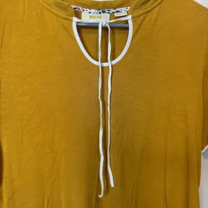 Maeve by Anthropologie What’s The Hap Golden Yellow Sweet Tie Neck Ribbed Tee L thumbnail 3