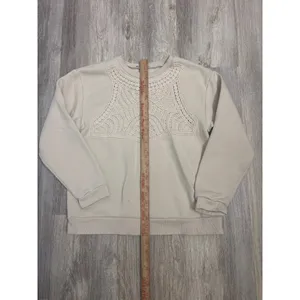 Zara Womens‎ Cream Embroidered Bib Sweatshirt Long Sleeve Crew Neck Small thumbnail 5