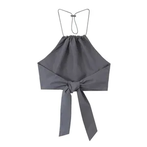 ZARA Women Sleeveless Halter‎ Neck PARACHUTE TRENCH Crop Top Grey Size XL NEW thumbnail 2